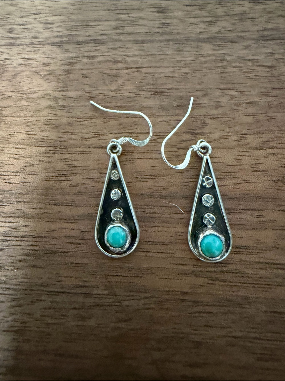 Nizhoni Navajo Turquoise Sterling Silver Shadowbox Teardrop Dangle Earrings